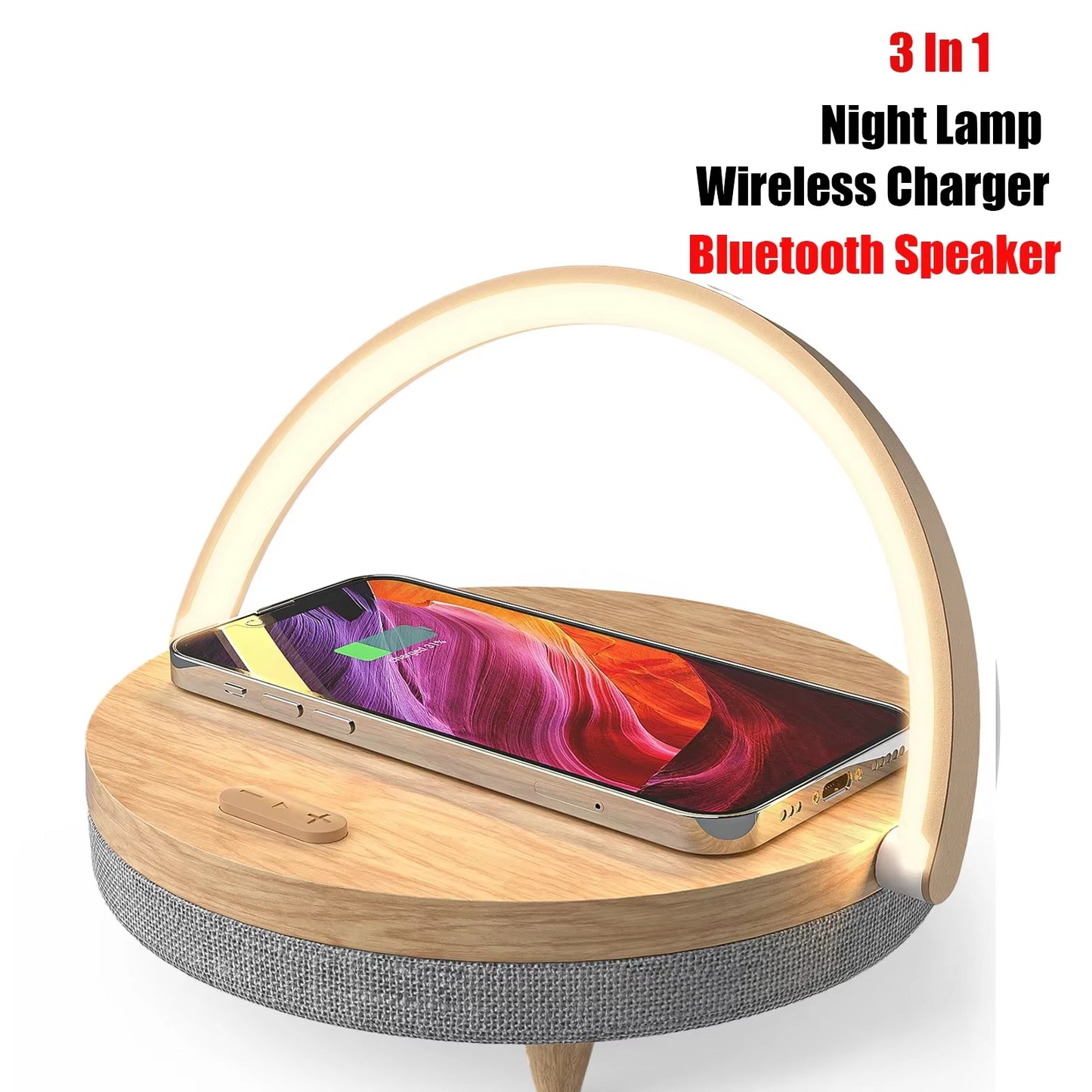 Multifuction Wireless Charger Bluetooth Speaker for Iphone 14 15 Wooden Table Lamp High Power Charging Light Speaker Bluetooth