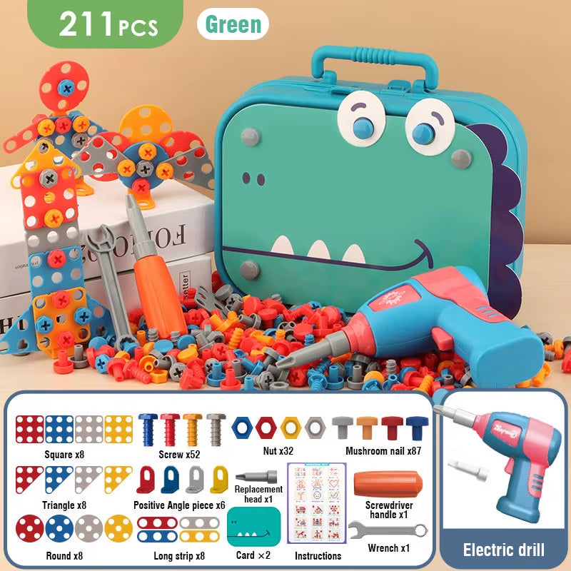 351Pcs/211Pcs Children DIY Tool Toys Set Electric Drill Screw Nuts 3D Puzzle Toy Pretend Play Tool Kits 2D/3D Educational Toy