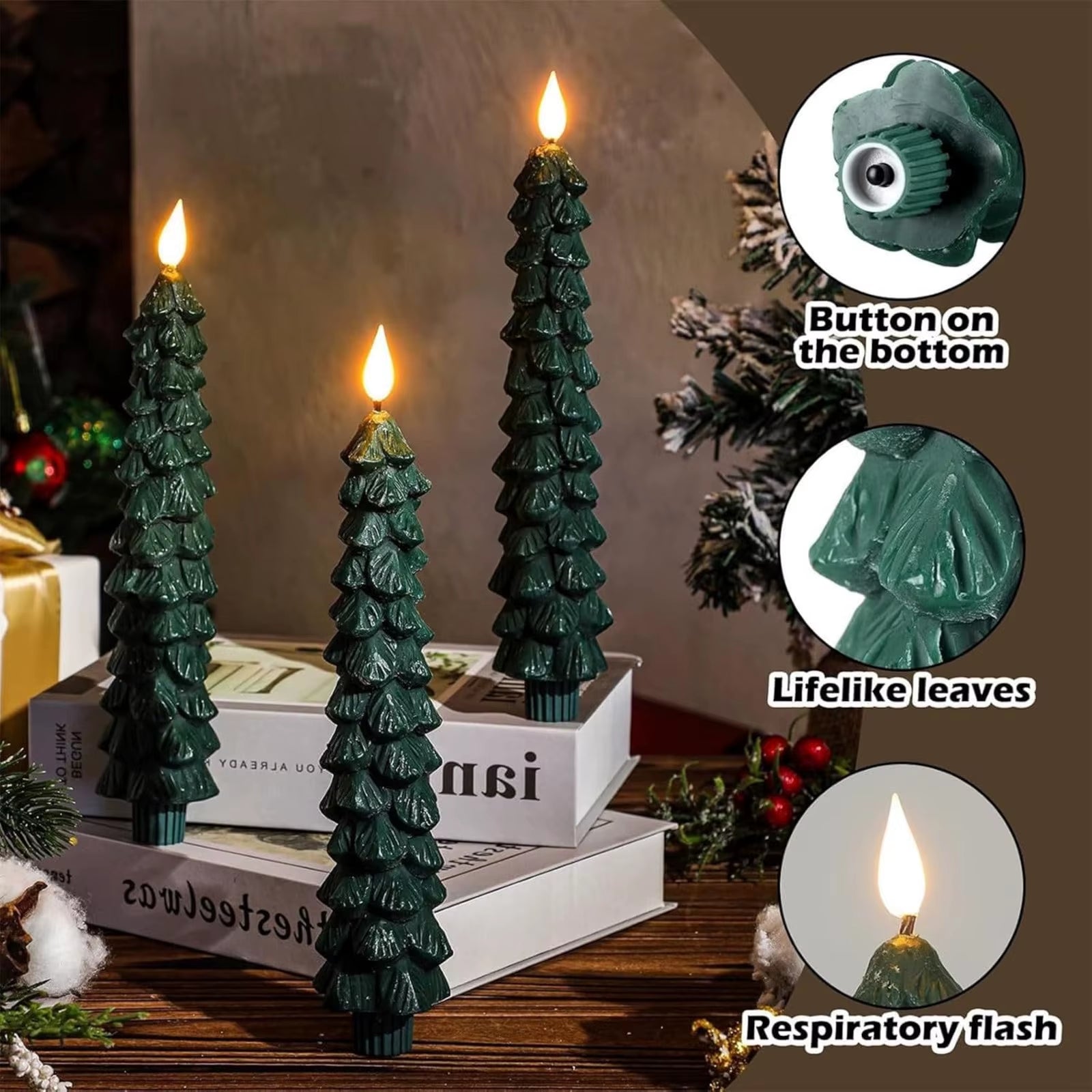 LED Christmas Pinecone Simulation Candle Light Warmth Festive Candlelight Bullet Head Paraffin Atmosphere Styling Lamp Decor