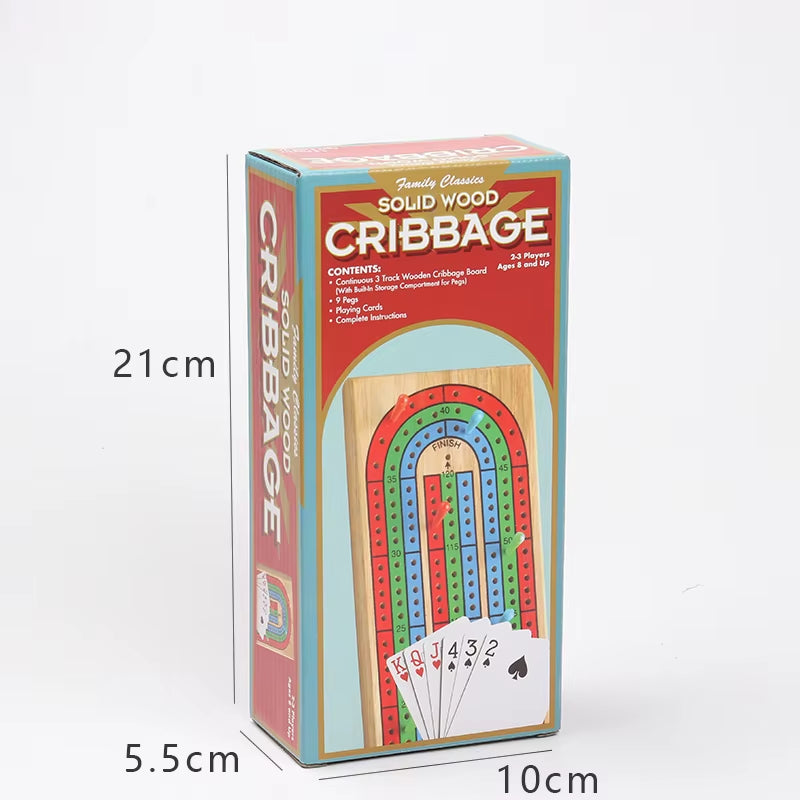 Wood Cribbage Board Game Classic 3 Track Cribbage Board with 9 Cribbage Pegs Portable Card Board Game for Adult Indoor & Outdoor