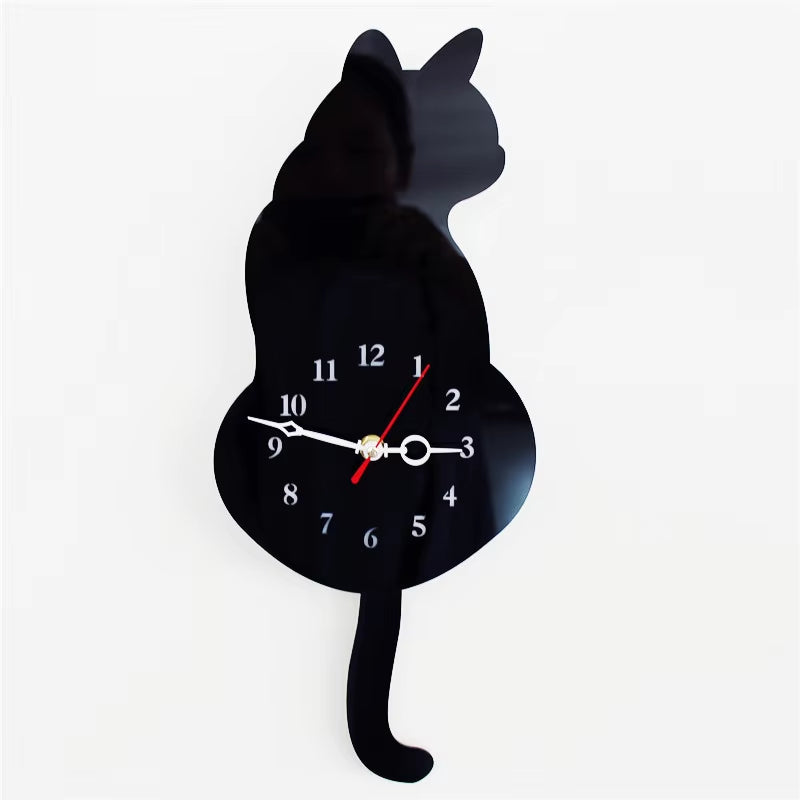 Home Decoration Living Room Wagging Tail Cat Creative Wall Clock Acrylic Wall Clock Modern Cute Cat Clock Move Silence