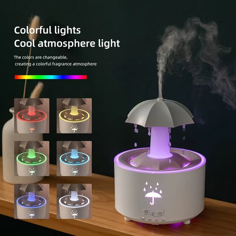 Creative Umbrella Water Drop Air Humidifier with Colorful Light Raindrop Aroma Essential Oil Diffuser Aromatherapy Humidifier