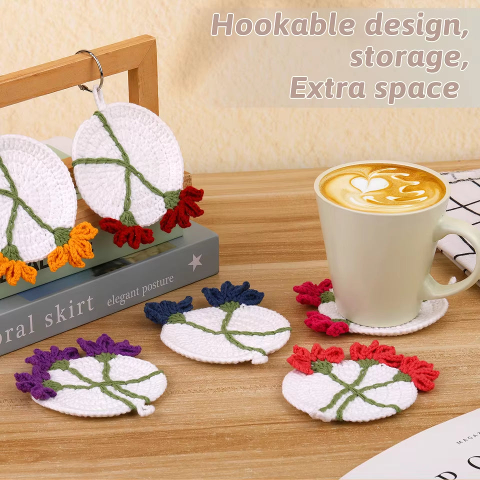 Coaster Crochet Kit for Beginners with Instruction Knitting Yarn Thread Needles Hook Easy Knit Accessories Set DIY Craft