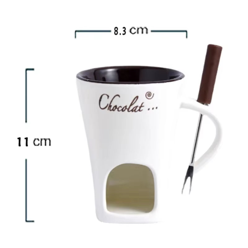 European Style Candle Cup Cheese Chocolate Ice Cream Candle Heated Melted Ceramic Cup Home Kitchen with Fork Creative Coffee Cup