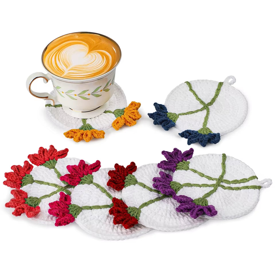 Coaster Crochet Kit for Beginners with Instruction Knitting Yarn Thread Needles Hook Easy Knit Accessories Set DIY Craft