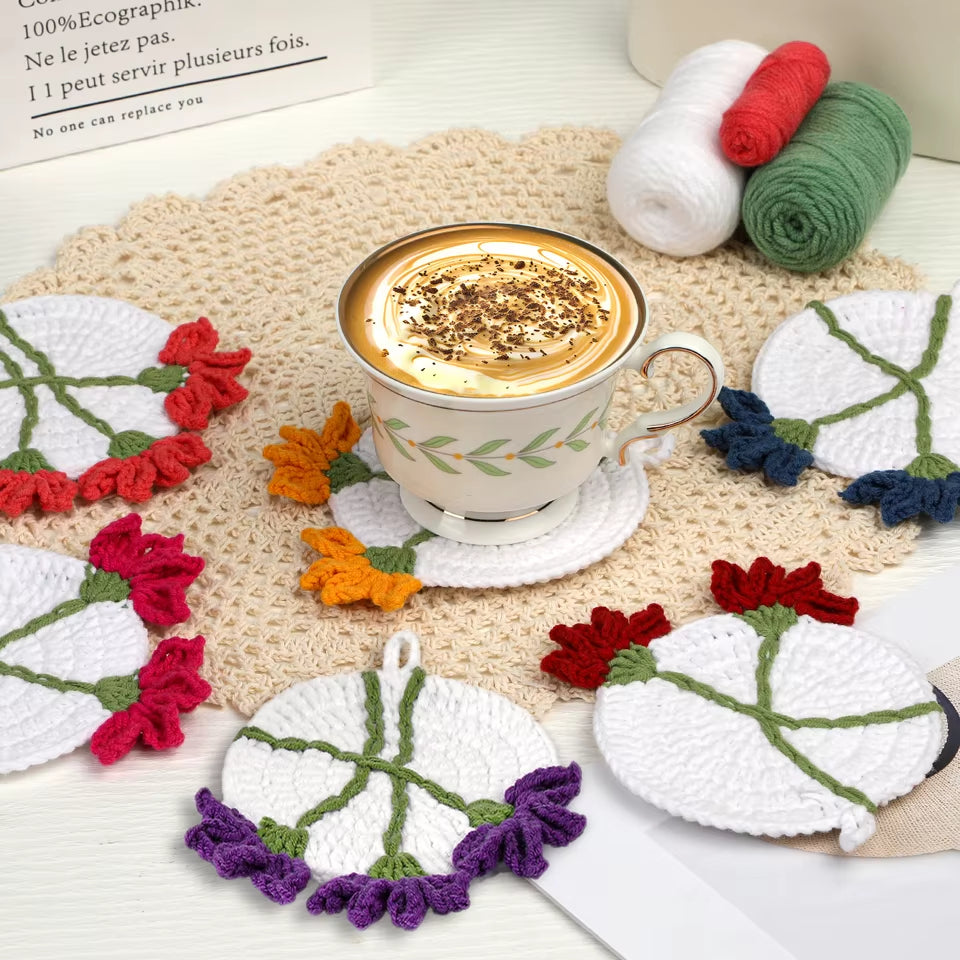 Coaster Crochet Kit for Beginners with Instruction Knitting Yarn Thread Needles Hook Easy Knit Accessories Set DIY Craft