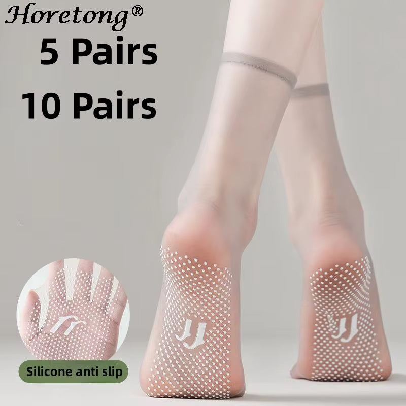 10 Pairs and 5 Pairs Summer Ultra Thin Middle Tube Socks Transparent Silicone Non-Slip Invisible Socks for Women 2024