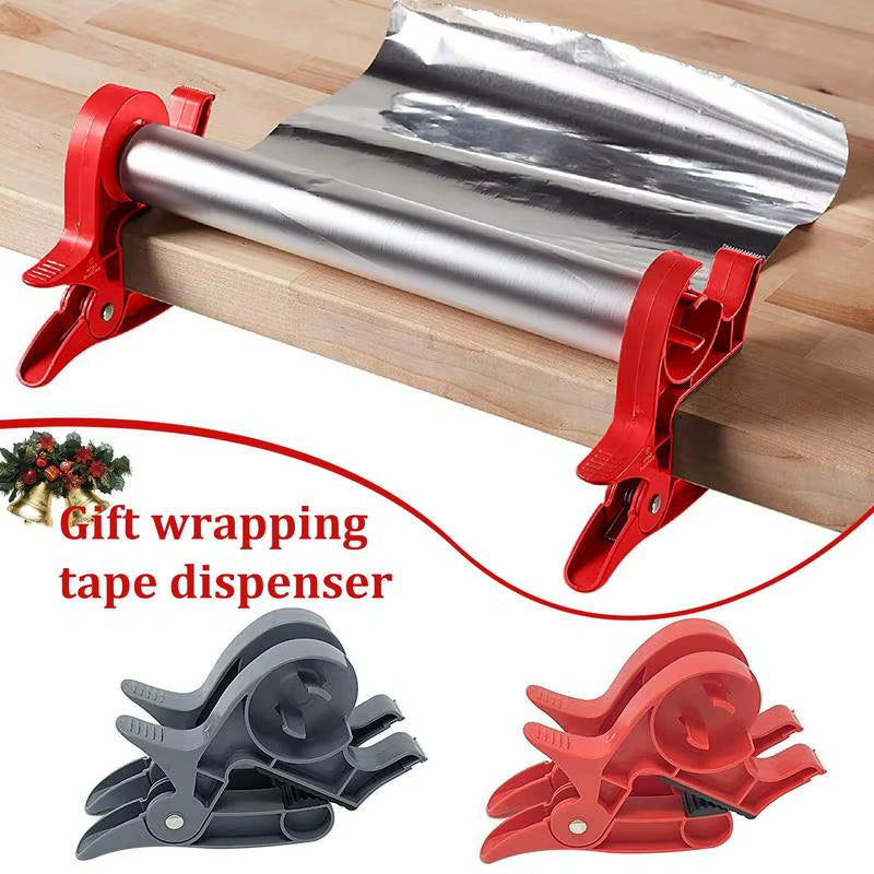 2Pcs Tape Dispenser Cutter Paper Roll Holder Clip Wrap Tabletop Gift Wrapping Tool Christmas New Year Holiday Arts Crafts Tools