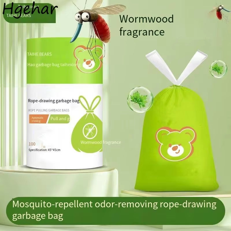 Household 100Pcs Trash Bags Drawstring Kitchen Mosquito and Insect Repellent Large Capacity Waste Bag Storage Simple Water-Proof