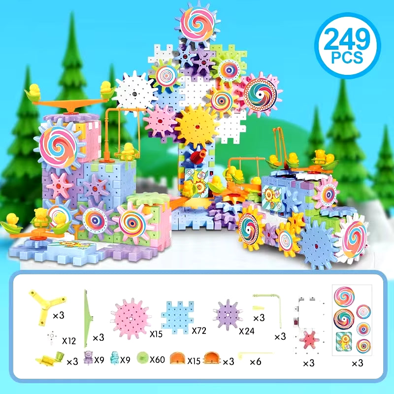 Hot 83-263 PCS Electric Gears 3D Puzzle Model Building Kits Plastic Brick Blocks Educational Toys for Kids Children Xmas Gifts