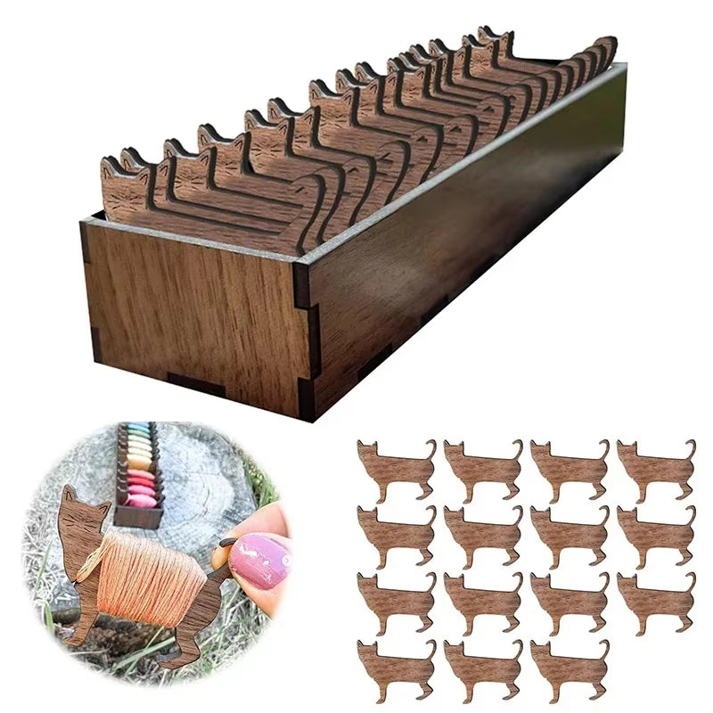 Wooden Animal Bobbin Set Creative Wooden Animal Embroidery Thread Storage Rack Portable Simple Rabbit Yarn Spool