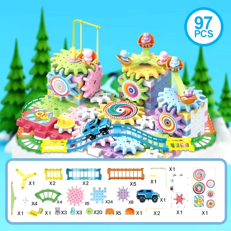 Hot 83-263 PCS Electric Gears 3D Puzzle Model Building Kits Plastic Brick Blocks Educational Toys for Kids Children Xmas Gifts