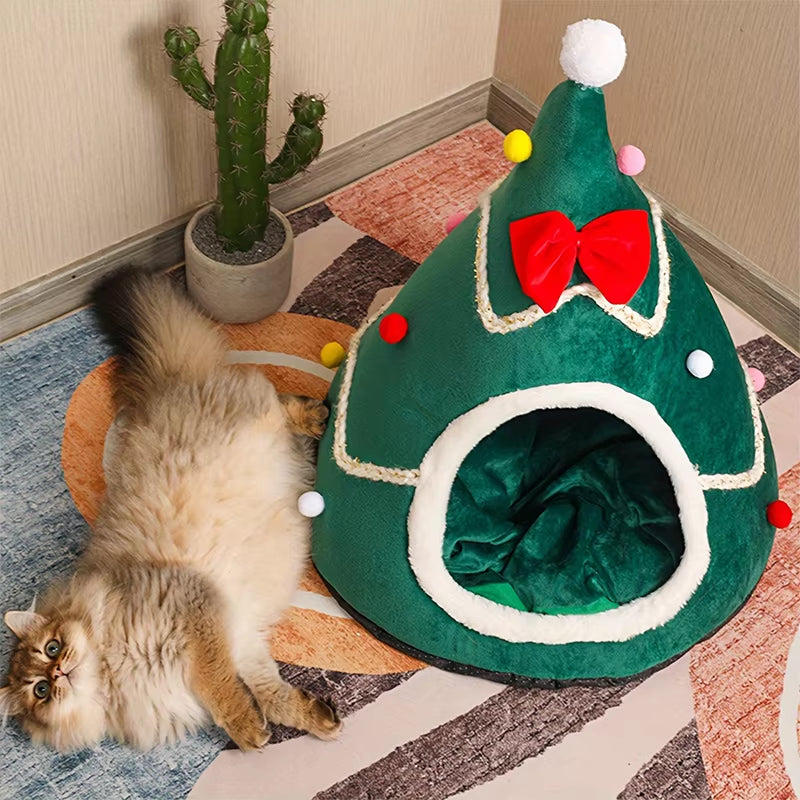 Cats Bed Christmas Pet Supplies for Winter Houses Warm Dog All Accessories Things Kitten Products Beds Puppy Goods Habitats Mat