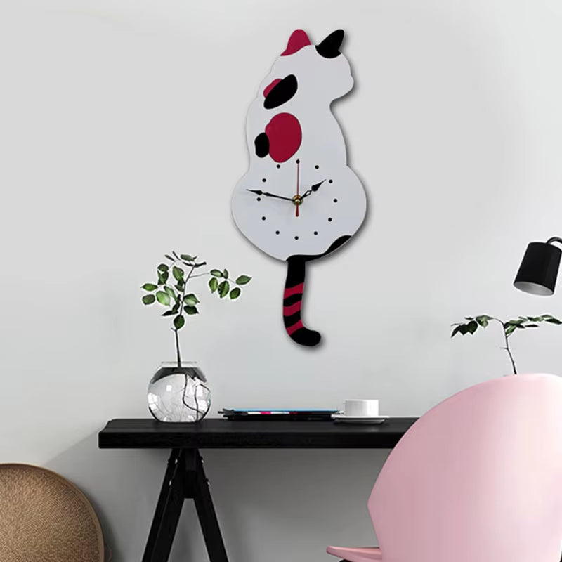 Home Decoration Living Room Wagging Tail Cat Creative Wall Clock Acrylic Wall Clock Modern Cute Cat Clock Move Silence