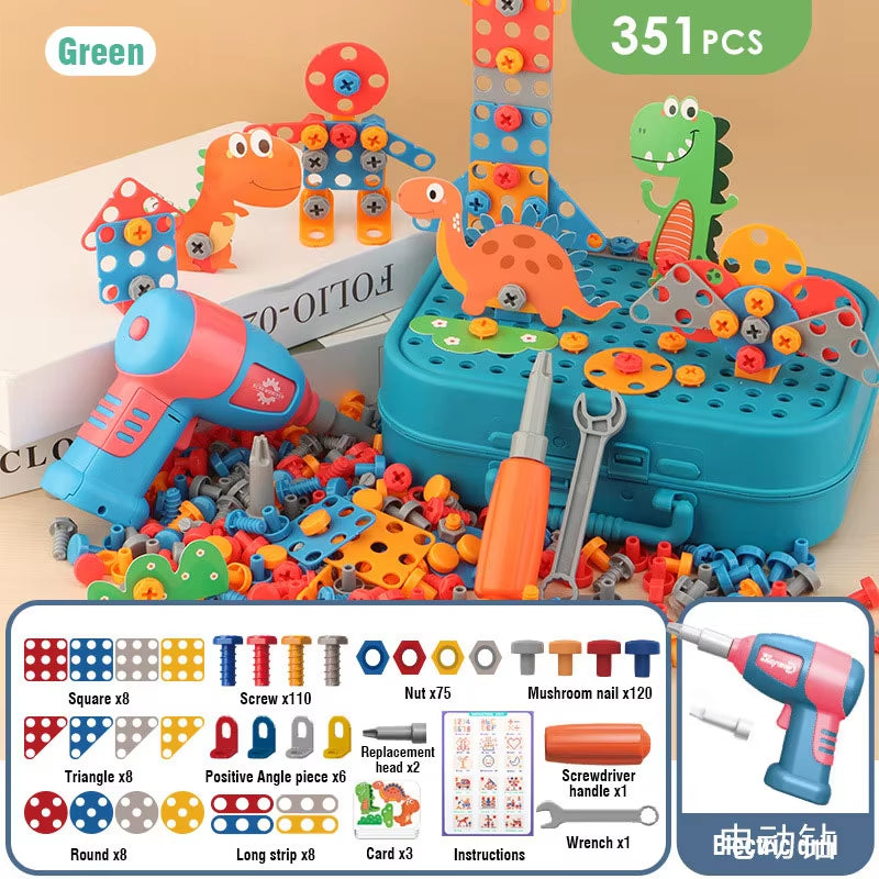 351Pcs/211Pcs Children DIY Tool Toys Set Electric Drill Screw Nuts 3D Puzzle Toy Pretend Play Tool Kits 2D/3D Educational Toy