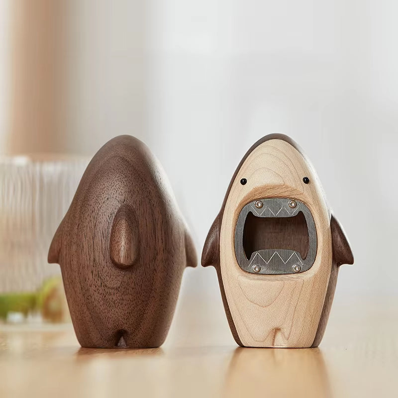 Creative Wooden Shark Ornament Beer Bottle Opener Statue Portable Corkscrew Wine Soda Cap Remover Tool for Party Home Decoration