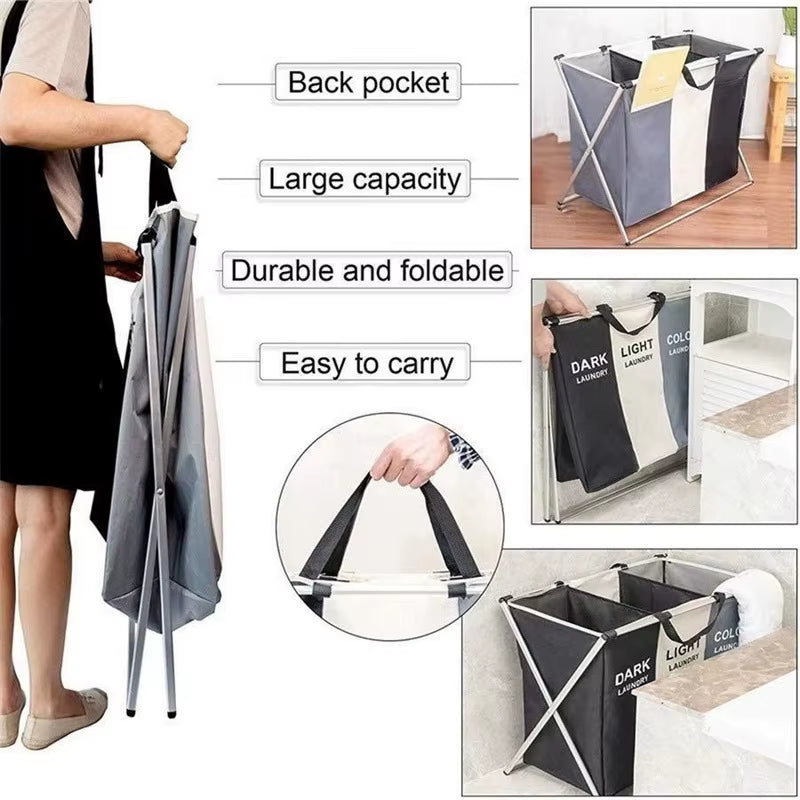 1/3 Grids Dirty Clothes Laundry Basket Storing Waterproof Oxford Storage Bags Portable Foldable Clothing Toy Household Organizer