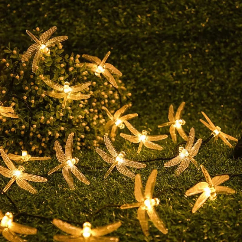 Solar Dragonfly String Lights Outdoor Fairy Lights with 8 Modes Waterproof Solar Powered for Patio Yard Christmas Decor 695