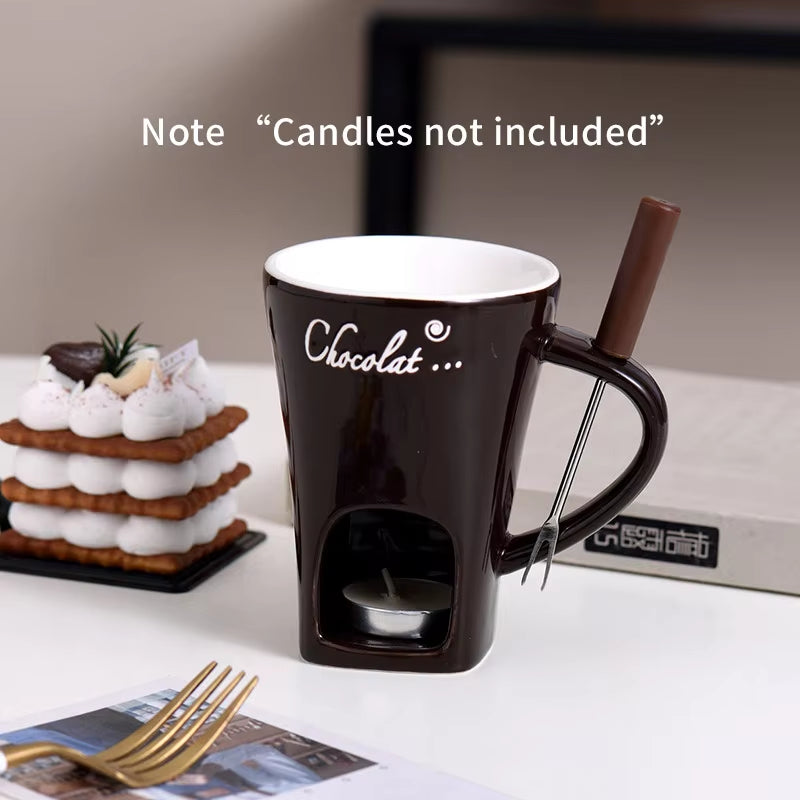 European Style Candle Cup Cheese Chocolate Ice Cream Candle Heated Melted Ceramic Cup Home Kitchen with Fork Creative Coffee Cup