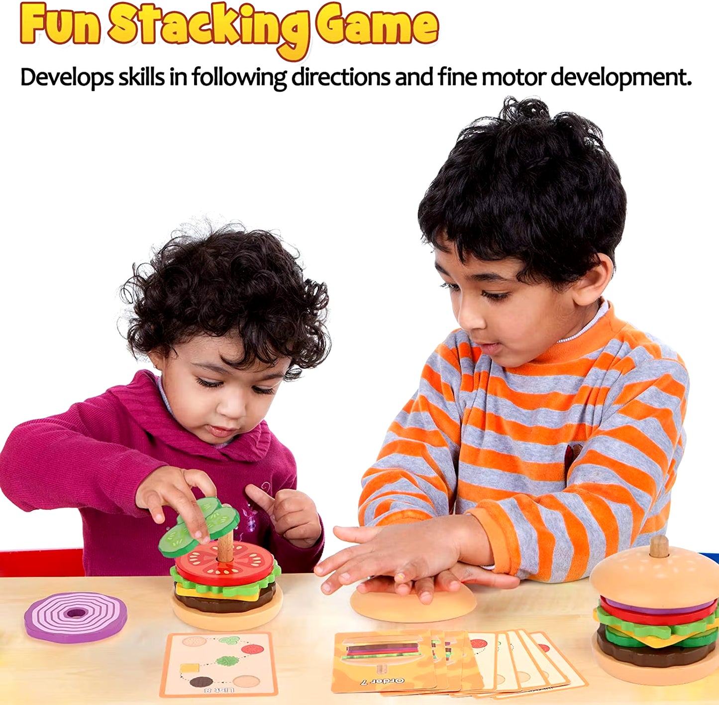 Montessori Wooden Burger Stacking Toys for Toddlers and Kids Preschool Educational Toys Fine Motor Skill Toy