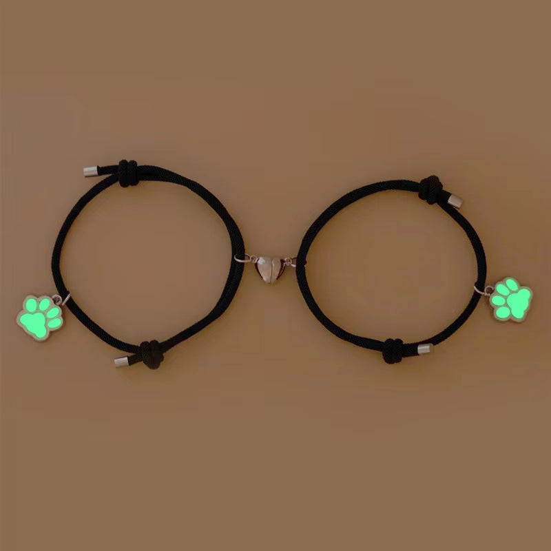 2Pcs Handmade Crown Beaded Charms Bracelet Luminou Heart Glow in the Dark Couple Bracelet for Lover Men Women Fluorescent Gift