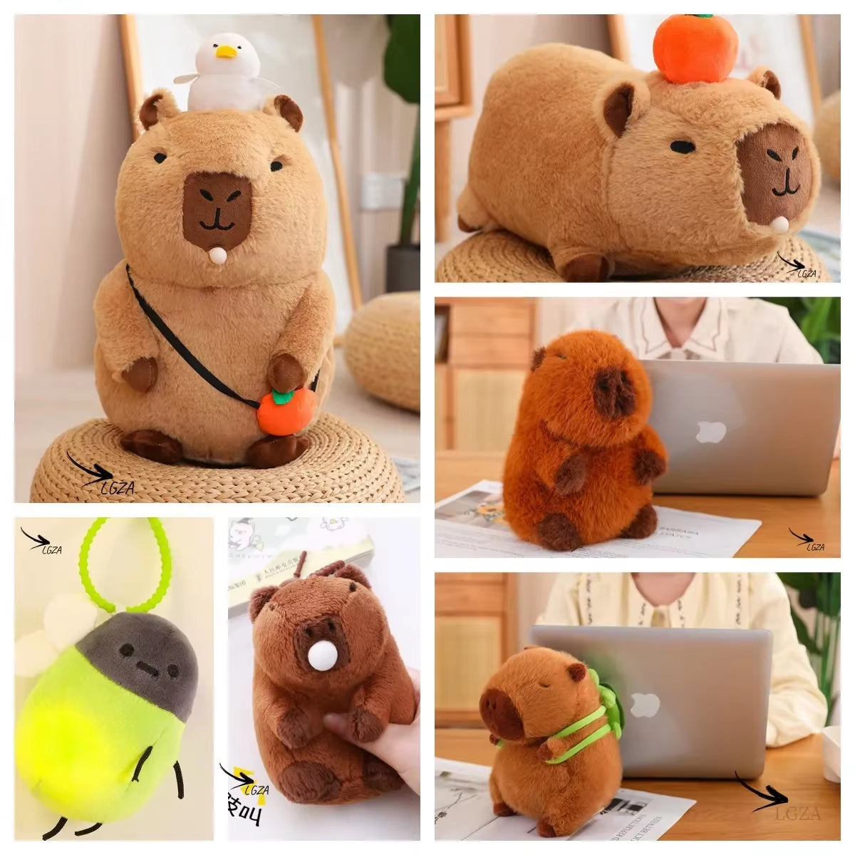 Capybara Plush Toy Simulation Capibara with Turtle Backpack Fluffy Doll Stuffed Animals Bubble Pendant Funny Christmas Gift Kids