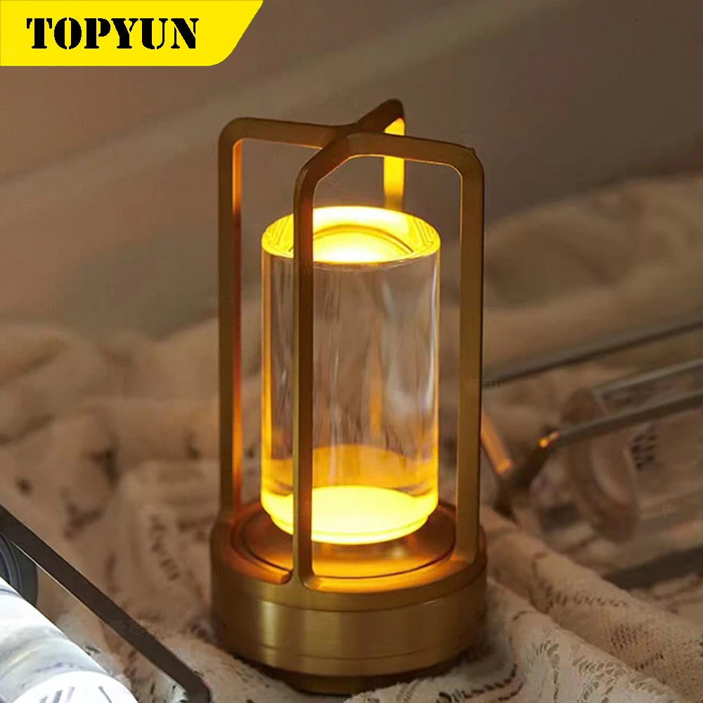 LED Crystal Table Lamp Plastic Rechargeable Touch Night Lamp Bedroom Bedside Table Lamp Restaurant Decorative Lamp