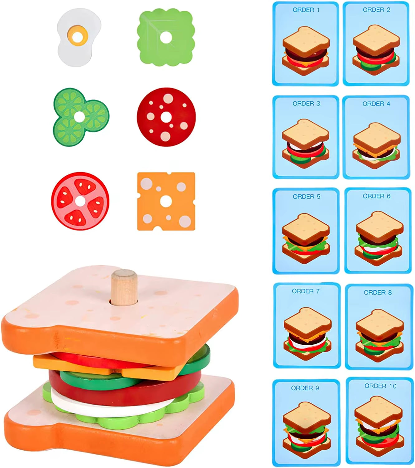 Montessori Wooden Burger Stacking Toys for Toddlers and Kids Preschool Educational Toys Fine Motor Skill Toy