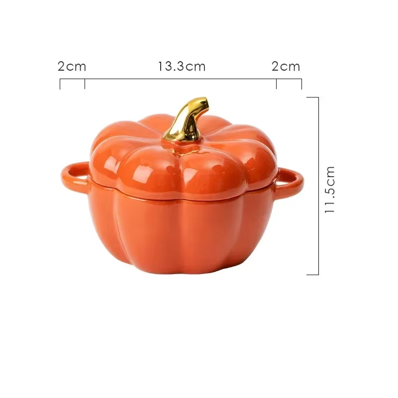 Pumpkin Ceramic Bowl with Lid Microwave Bakeware Oven Baking Kitchen Halloween Party Festival Decoration Ramen Cereal Bowl Set