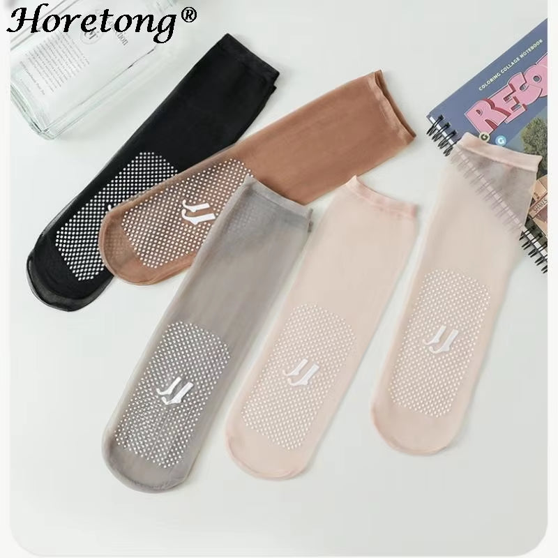 10 Pairs and 5 Pairs Summer Ultra Thin Middle Tube Socks Transparent Silicone Non-Slip Invisible Socks for Women 2024